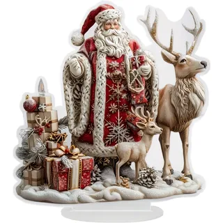 Nybhyjka Weihnachtsstecker Weihnachtsmann Rentier Gartenstecker Aus Acryl, Winter Tischdeko, Winterdeko, Weihnachten Figur, 2D Acryl Weihnachtsfigur Weihnachtsbaum, Weihnachtsmann-Dekoration