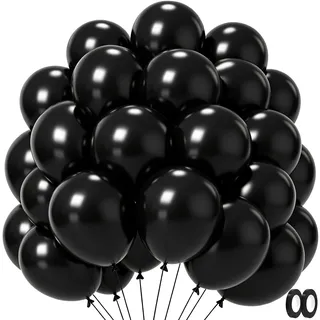 Luftballons Schwarze 100 Stück, Latex Helium 12 Zoll Geburtstag Ballons | Ungiftig, Langlebig, Schwarze Ballons für Hochzeit, Babyparty, Halloween, Gothic-Party, Abschluss, Begräbnis, Ruhestand Dekor