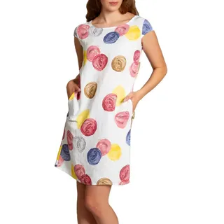 Caspar Sommerkleid SKL033 leichtes knielanges Damen Sommer Leinenkleid mit Punkte Print Luftig leicht, figurumspielende Form, mit seitlichem Jersey-Einsatz weiß S - DE36 UK8 IT40 ES38 US6