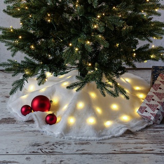 LED Weihnachtsbaumdecke - Pl√osch-Baumteppich - Polyester - 47 warmwei√üe LED - D: 90cm - rund - wei√ü