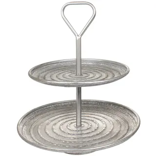 MACOSA VM060342 Etagere Metall rund Silber 38 x 42 cm Altsilber Servierständer Etagenständer Tiscdekoration Metalletagere Dekoschale