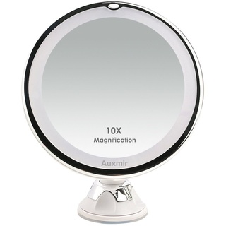Auxmir Kosmetikspiegel LED Beleuchtet 10X Vergrößerung, 2 Helligkeitsstufen und Saugnapf, Rasierspiegel mit 360° Schwenkbar