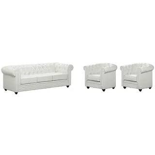 Vente-Unique Couchgarnitur, Weiß, Leder, Uni, 5-Sitzer, 82x72x78 cm, Wohnzimmer, Sofas & Couches, Sofas, Chesterfield Sofas