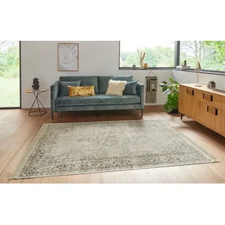 HANSE HOME Nouristan Orientalischer Teppich – Wohnzimmerteppich mit Fransen Oriental Vintage Medaillon Naveh Samt-Teppich für Wohnzimmer, Schlafzimmer, Esszimmer, Küche, Flur – Creme, 95x140cm