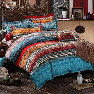 Lanqinglv Bohemian Bettwäsche 135x200 cm 4 Teilig Orange Boho Mandala Böhmisch Wendebettwäsche Set Bunt Vintage Bettbezüge mit Reißverschluss und Kissenbezug 80x80cm (WCF,4TLG)