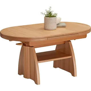 Venda Couchtisch, Kernbuche, Metall, Holzwerkstoff, Kernbuche, furniert, oval, Wange, 65x56-75x110-130.5 cm, ausziehbar, höhenverstellbar, Wohnzimmer, Wohnzimmertische, Couchtische, Couchtische Metall