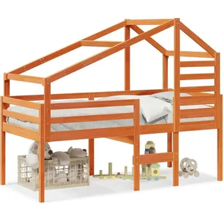 vidaXL Hochbett mit Dach 80 x 200 cm Kiefer massiv braun