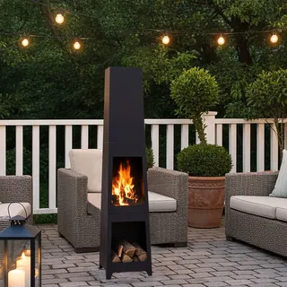 Edler Gartenkamin in schwarz: Robuster Terrassenofen, modern & wärmespendend – für gemütliche Abende & stilvolle Outdoor-Atmosphäre