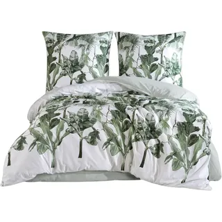 ZIRVEHOME VersyV1 Tropical Blattmuster Weiß 240 x 220 cm + 80 x 80 cm