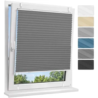 Allesin Plissee ohne Bohren Verdunkelung Klemmfix, Thermo Verdunkelungsplissee Grau 50x200cm(BxH), 100% Verdunklung, lichtundurchlässig, Sichtschutz, Sonnenschutz und Hitzeschutz für Fenster & Tür