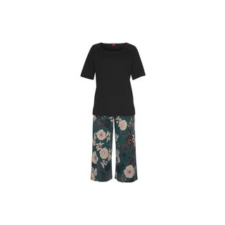 S.OLIVER Damen Capri-Pyjama schwarz-dunkelgrün-gemustert Gr.32/34