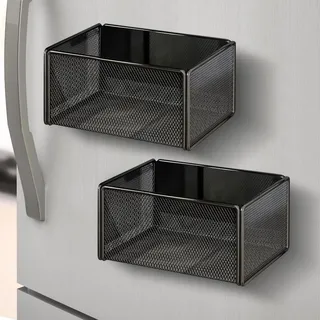Magnetisches Regal, 2 Pack Gewürzregal Magnetisch für Kühlschrank Magnet Regal mit Küchenrollenhalter Magnet Ablage als Organizer für Küche und Gewürzgläser Aufbewahrung, Schwarz