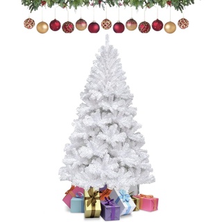 Randaco Weihnachtsbaum künstlich 150cm Künstlicher Weihnachtsbaum Weiß Feuerresistent Tannenbaum Künstlich Weiß 200 Spitzen,Schnellaufbau Klapp,inkl.Christbaum 5FT