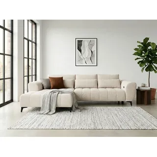 werk2 Ecksofa WERK2 "Garay, XXL-Liegefläche: elektrisch ausziehbar auf ca. 228×126 cm", beige, B:287cm H:64cm T:220cm, 100% Polyester, Sofas, Ecksofa, Luxus in Übergröße: XXL-Liegefläche, Komfort-Ottomane & stilvolle Füße