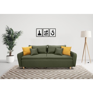 Schlafsofa INOSIGN "Anika" Sofas Gr. B/H/T: 235 cm x 97 cm x 95 cm, Struktur, grün Einzelsofas mit Boxspringaufbau, Bettfunktion & Bettkasten, Dauerschlafsofa