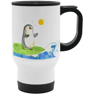 Mr. & Mrs. Panda Thermobecher Pinguin Surfer, To Go Becher, Weiß, To-Go-Becher, Portugal, thermosbe, Edelstahl, becher coffee to go Thermobecher Für Unterwegs Isolierbecher weiß