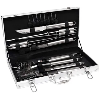Brillibrum BBQ Grill Set Grillkoffer Küchenhelfer Set Edelstahl Rostfrei 18-teilig mit Koffer Küchenhelfer (Gravur bis 15 Zeichen, Variante 1)