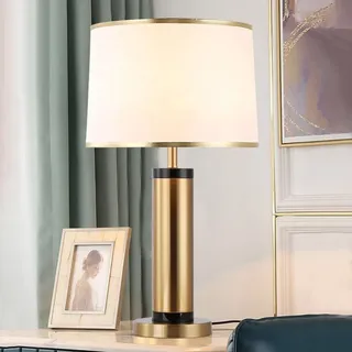 Mengjay Tischlampe Landhausstil Nachttischlampe aus Stoff - E27 Fassung Vintage Tischleuchte Wohnzimmer Design Retro Lampenschirm Nachttischleuchte für Schlafzimmer Hotel Kinderzimmer kaffe
