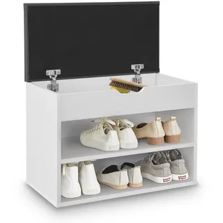 Juskys Schuhregal mit Klappdeckel und gepolstertem Sitz 60x30x44 cm - Weiß