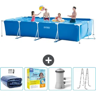 Intex-Schwimmbecken mit rechteckigem Rahmen – 450 x 220 x 84 cm – Blau – im Lieferumfang enthalten Sonnensegel - Wartungspaket - Filterpumpe ... - Blau