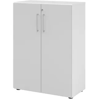 bümö Aktenschrank abschließbar, Büroschrank Holz 80cm breit in Weiß/Grau - abschließbarer Schrank mit Aktenregal für's Büro & Arbeitszimmer, Büro Möbel Ordnerschrank mit Schloss
