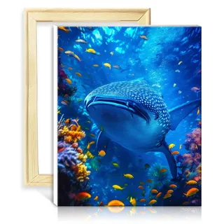 TANGFEIY Ölgemälde nach Zahlen-Set, Wal, Leinwand, DIY-Ölgemälde mit 3 Pinseln und Acrylfarben, Bild als Heimdekoration, Geschenk, mit Rahmen (30 x 40 cm)