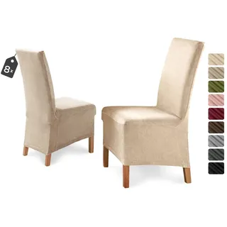 Beautex Stuhlhusse Eva Stuhlhussen Lang, Samt Stuhlbezug, elastische Stretch Husse beige
