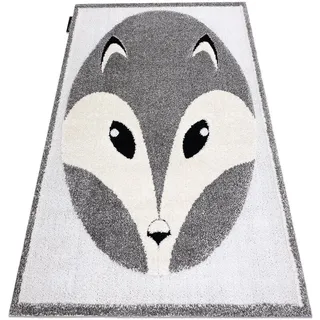 Moderner Kinderteppich Joy Fox, Fuchs Für Kinder - Strukturelle, Zwei Ebenen Aus Vlies Grau / Creme Grey 160x220 Cm
