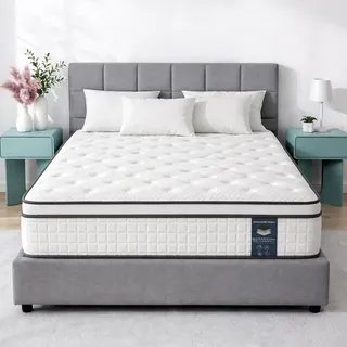 Qabefy Matratze 90x200 cm Höhe 25cm, 7-Zonen Orthopädische Federkernmatratze mit Comfort Memory-Schaum Schicht, Härtegrad H3, Rückenentlastende