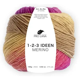 Pro Lana Häkelwolle 1-2-3 Ideen Merino curry/pink/dunkelbraun 100 g