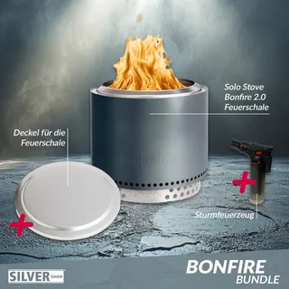 Solo Stove BONFIRE 2.0 Gunmetal Metallic Ø 49,5 cm Bundle inkl. Edelstahl Deckel...
