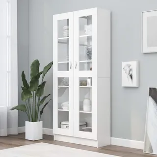 IKAYAA Vitrinenschrank, Glasvitrine, Bücherschrank mit 2 Türen 5 Fächern, Hochschrank, Schrank für Wohnzimmer Küche Esszimmer Büro, Weiß 82,5x30,5x185,5 cm