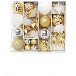 Heitmann Deco 29er Set Christbaumkugeln - Weihnachtsschmuck Gold Silber weiß zum Aufhängen - Kunststoff Christbaumschmuck