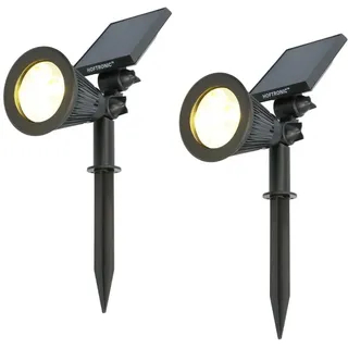 HOFTRONIC - Solar Gartenstrahler mit Bewegungsmelder IP65 Wasserdicht LED Solarlampen für Außen Solarleuchte 2 Stücke mit Erdspieß Solar Strahler Wintersolar Solarpanel Warmweiß Garten Solarstrahler