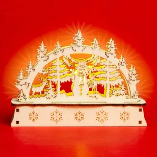 SIKORA LB-MINI Mini Schwibbogen aus Holz mit LED Beleuchtung - Farbe:Motiv Waldszene mit Schneemann
