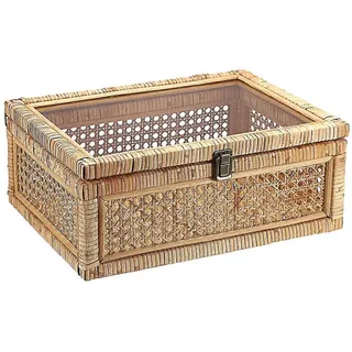 Präsentationsbox Aus Rattan Mit Transparentem Deckel, Rechteckiger Aufbewahrungskorb Aus Geflochtenem Weidengeflecht Mit Sicherem Metallverschluss, Handgeflochtene Dekobox