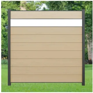 WPC Profi Zaun Komplettset Zaunelement Sichtschutz Sandbeige Dekor Glas 180x180cm, (Komplettset, mit Start- und Abschlussleisten, Pfosten und Zubehör)