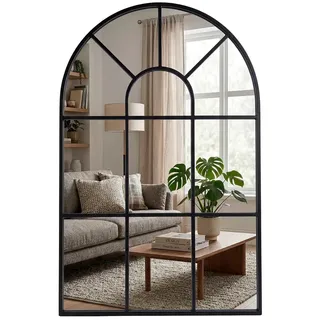 Marctani Fensterspiegel aus Metall - Gewölbter Spiegel im Industrie-Design - Großer Spiegel Fensteroptik für Flur und Wohnzimmer