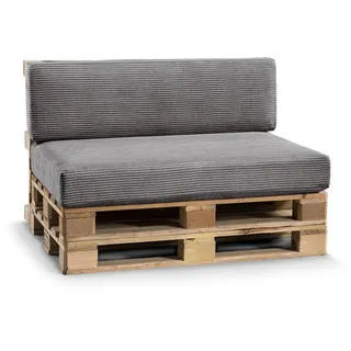 FAVRE Palettenkissen CosyRib Ribcord Garten Set PFLA(Sitzkissen 120x80+Rückenlehne 120x40), Kissen grau