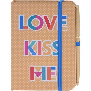 Notizbuch A6 Liniert mit Gummiband, Hardcover und Kugelschreiber, 80ies Design, Tagebuch Journal für Memos, zum Malen, 96Seiten (Love KISS ME)