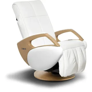 Massagesessel Fernsehsessel KEYTON Domo | Leder weiß | Holzelement Eiche
