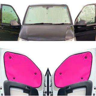 Fensterrollo-Set Kombatibel Mit Peugeot Rifter (2018-Date)(Komplettset XLWB + Heckklappe mit zu öffnendem Fenster) Rückseite einfärben Rosa, Reversibel und Thermisch