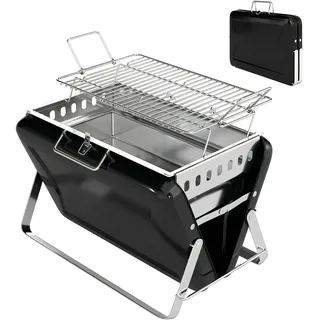 Grill Kolgrill En Acier Inoxydable, Grille, Poignées Et Pieds Pliables Pour Barbecue Et Camping, 40x28x25,5 Cm, Noir