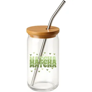 LIEBTASTISCH Matcha Glas mit Deckel & Strohhalm – Wiederverwendbares Trinkglas mit Herz-Design inkl. Reinigungsbürste – Geschenkidee für Frauen, Freundin, Mama, Geburtstag & Weihnachten