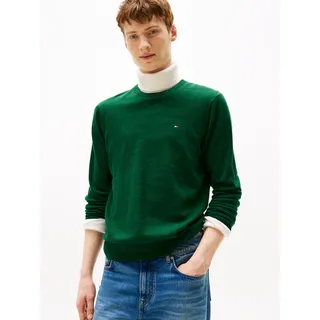 Rundhalspullover TOMMY HILFIGER "ESSENTIAL COTTON", Herren, Gr. XXL, grün (ornamental grün heather), Strick, Obermaterial: 100% Baumwolle, regular fit, Rundhals, Rippbündchen, Pullover Rundhalspullover, Crewneck Regular Fit Premium Mode
