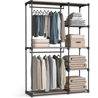 SONGMICS Kleiderschrank, 2 Hängefächer, viel Platz, 124 x 43 x 182 cm | Kleiderständer, Kleiderstange, Garderobe, für Schlafzimmer, Wohnzimmer, Gelbbraun, RYLAN Kollektion RYG026R02