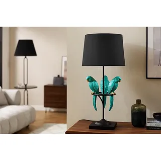 riess-ambiente Tischleuchte WILDLIFE 75cm schwarz / türkis, Ein-/Ausschalter, ohne Leuchtmittel, Wohnzimmer · Stoff · Metall · Marmor · Papagei-Skulptur · Schlafzimmer schwarz