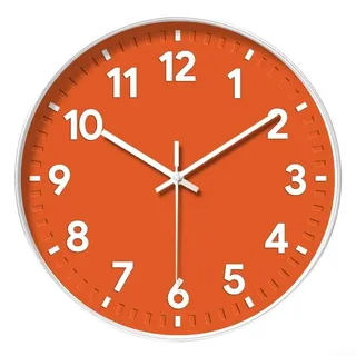 CNANRNANC Leise Wanduhr, batteriebetrieben, nicht tickend, dekorative Quarzuhr für Zuhause, Küche, Schlafzimmer, Wohnzimmer, modernes Design (Orange)