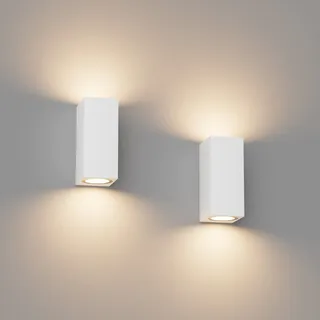 Klighten 2 Stück GU10 Außenwandleuchte Weiß außenlampe, ohne Glühbirne | Up Down Wandleuchte Aussen/Innen, IP65 aussenlampe wand, Aluminium Eckig Außenlampe, außenbeleuchtung haus eingangsbereich
