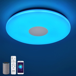 Smart Lampe LED 24W Deckenleuchte Kompatibel mit Alexa Google Home für Schlafzimmer Kinderzimmer Wlan IP44 Badlampe, Rund Lamp Ø30CM, App Steuerbar Dimmbar(RGB,Kaltweiß,Warmweiß), Nachtlicht